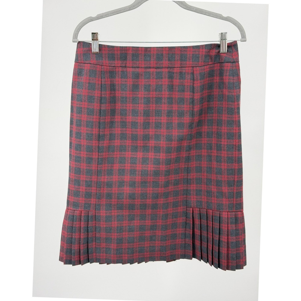 Brooks Brothers Skirt Womens 8 Red Plaid 346 100% Wool Pleated Hem Lined 1654